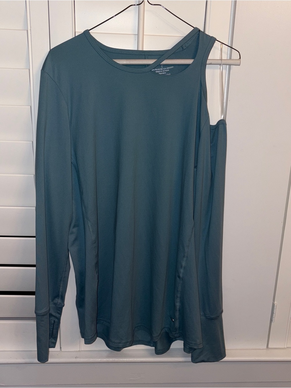 Tahari Teal Asymmetric One-Shoulder Long Sleeve Top